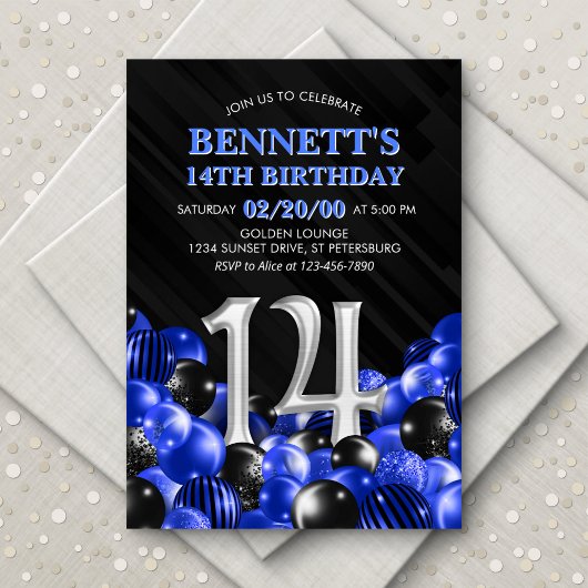 Invitation Ado bleu garçon 14e anniversaire
