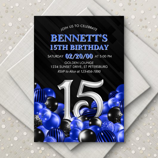 Invitation Ado bleu garçon 15e anniversaire
