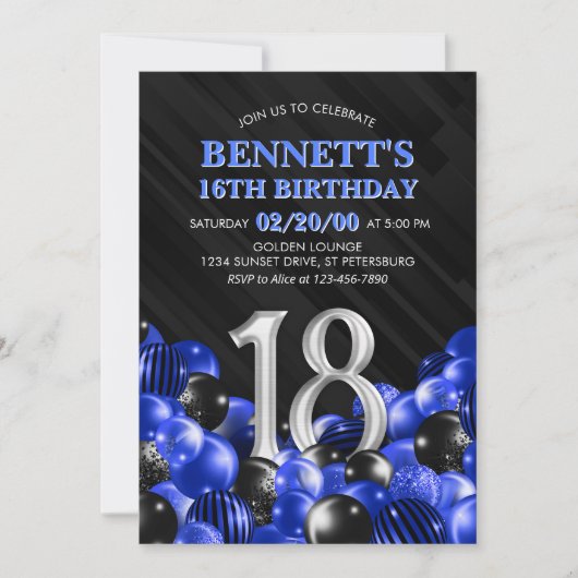 Invitation Ado bleu garçon 18e anniversaire (Devant)