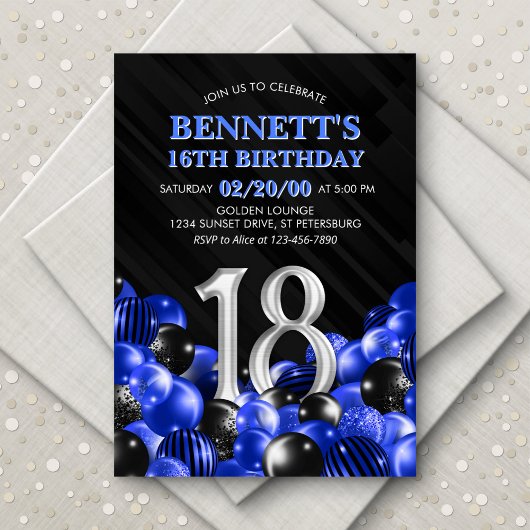 Invitation Ado bleu garçon 18e anniversaire
