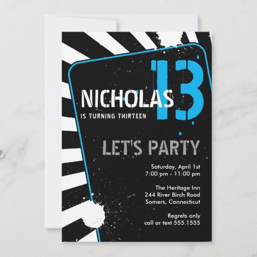 Invitation Ado Boy Party | Bleu (Devant)