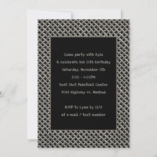 Invitation Ado Boy Wire Mesh Grunge fête d'anniversaire (Dos)