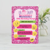 Invitation Ado Emoji Tween Parties scintillant rose anniversa (Debout devant)