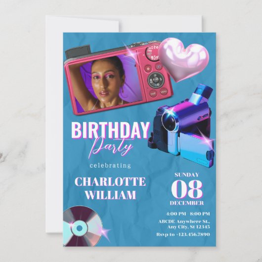 Invitation Ado esthétique Y2k Caméra photo anniversaire (Devant)