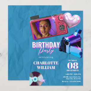 Invitation Ado esthétique Y2k Caméra photo anniversaire