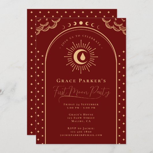 Invitation Ado Fille Rouge Céleste Première Lune (Devant / Derrière)