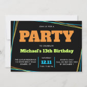 Invitation Ado garçon 13 ans ou n'importe quel âge, bleu vert (Devant)