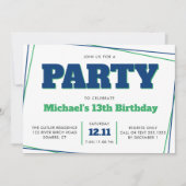 Invitation Ado Garçon Anniversaire, 13 ans ou n'importe quel  (Devant)