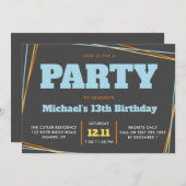 Invitation Ado Garçon Anniversaire, 13 ans ou tout âge, Multi (Devant / Derrière)