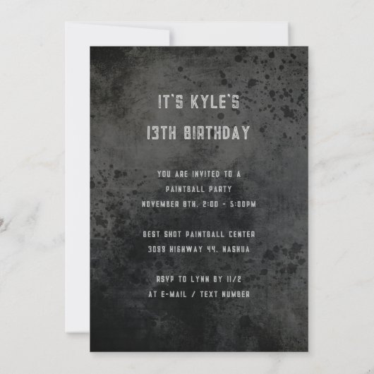 Invitation Ado Garçon fils Anniversaire Grunge déçu (Dos)