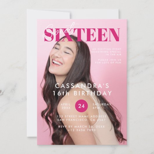 Invitation Ado Magazine Couverture Sweet sixteen Anniversaire (Devant)