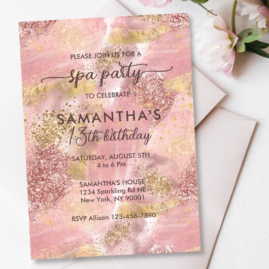 Invitation Ado moderne Fête Spa Faux Rose Gold Parties scinti