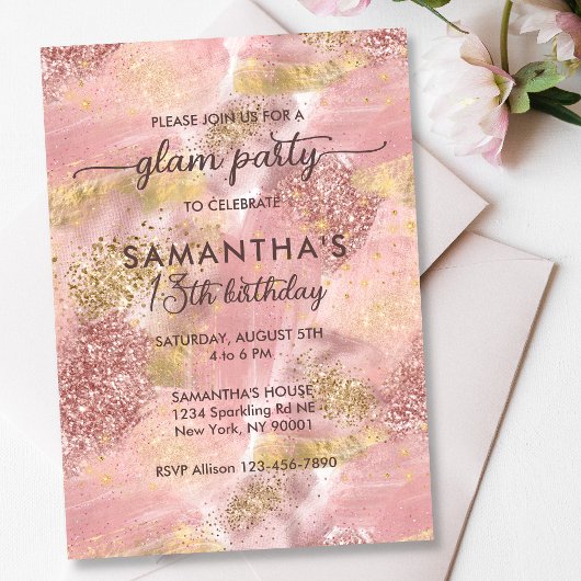Invitation Ado moderne Fille Glam Party Faux Rose Parties sci