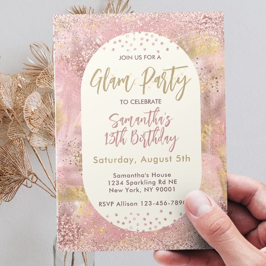Invitation Ado moderne Glam Spa Party Faux Rose Gold Parties