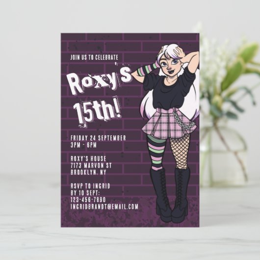 Invitation Ado Punk personnalisable fille 15e anniversaire (Debout devant)
