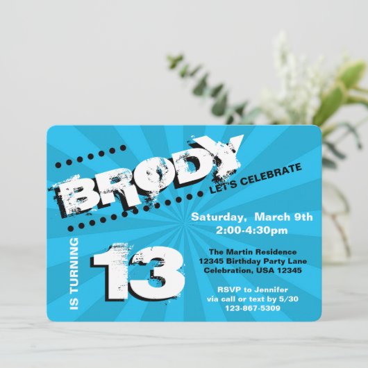 Invitation Ado/Tween Graffiti mur fête des garçons (Debout devant)