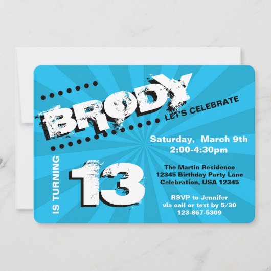 Invitation Ado/Tween Graffiti mur fête des garçons (Devant)