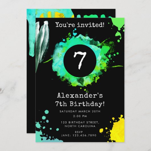 Invitation Ado Tween Jeune Garçon N'importe quel âge Neon fêt (Devant / Derrière)