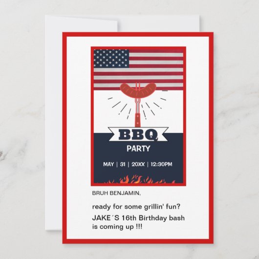 Invitation adolescent Bruh barbecue grillin plaisir anniversa (Devant)