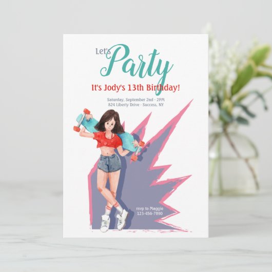 Invitation Adolescente à skateboard (Debout devant)