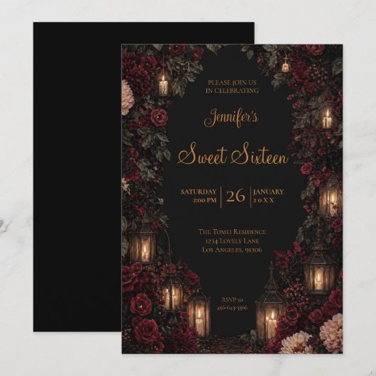 Invitation Adolescente Florale Gothique Doux 16 (Devant / Derrière)