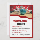 Invitation adolescente se grève de bowling plaisir d'annivers (Devant)