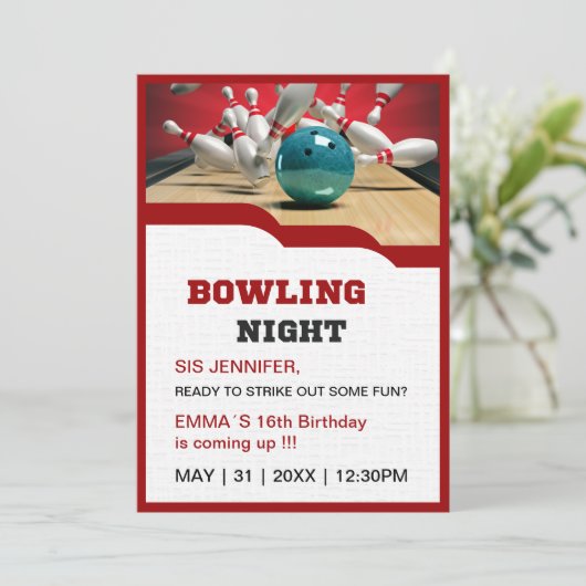 Invitation adolescente se grève de bowling plaisir d'annivers (Debout devant)