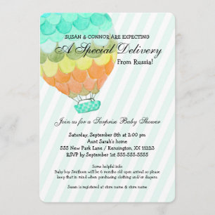 Invitation Adoption Boy Baby shower, ballons à air chaud ment