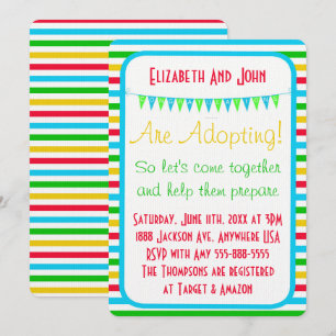 Invitation Adoption Douche moderne Cirque rayures brillantes