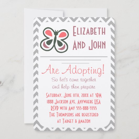 Invitation Adoption Douche moderne Pink Chevron Papillon (Devant)