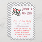 Invitation Adoption Douche moderne Pink Chevron Papillon (Devant / Derrière)
