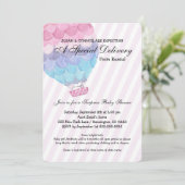 Invitation Adoption Girl Baby shower, ballon à air chaud rose (Debout devant)