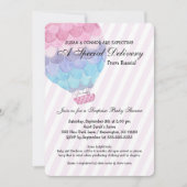 Invitation Adoption Girl Baby shower, ballon à air chaud rose (Devant)