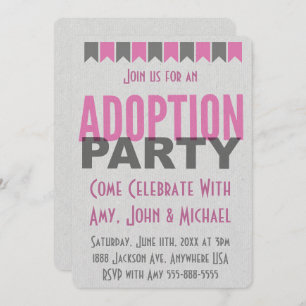 Invitation Adoption Party Pink Modern Annonces