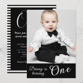 Invitation Adorable 1er anniversaire Photo noir et blanc (Devant / Derrière)