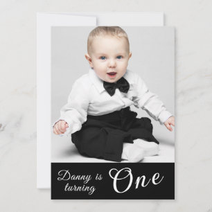 Invitation Adorable 1er anniversaire Photo noir et blanc