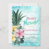 Invitation Adorable ananas Baby shower de fleurs tropicales (Devant)