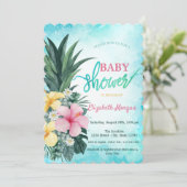 Invitation Adorable ananas Baby shower de fleurs tropicales (Debout devant)