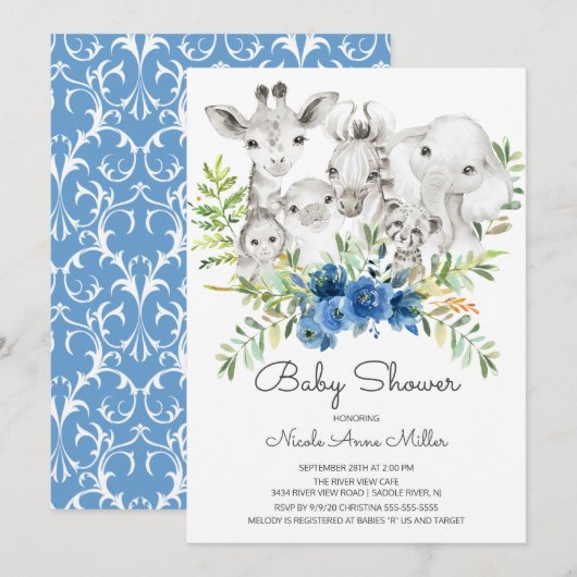 Invitation Adorable animaux de la jungle Baby shower Invitati (Devant / Derrière)