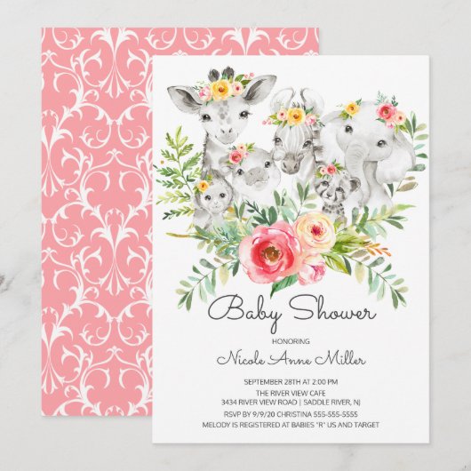 Invitation Adorable animaux de la jungle Baby shower Invitati (Devant / Derrière)