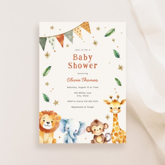 Invitation Adorable animaux de la jungle Baby shower Invitati