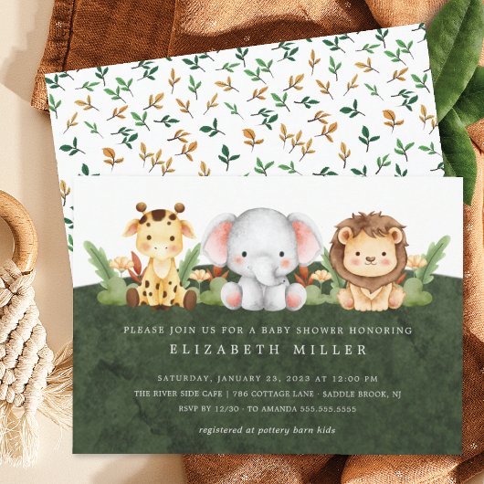 Invitation Adorable animaux de la jungle Baby shower Invitati