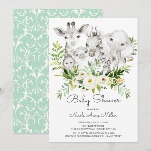 Invitation Adorable animaux de la jungle Baby shower Invitati (Devant / Derrière)