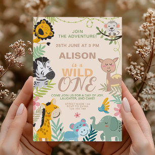 Invitation Adorable Animaux sauvages Jungle, 1er anniversaire
