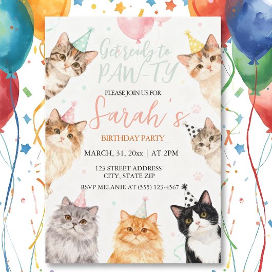 Invitation adorable anniversaire de enfant de chats