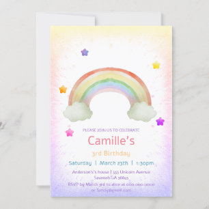 Invitation Adorable anniversaire de fille arc-en-ciel