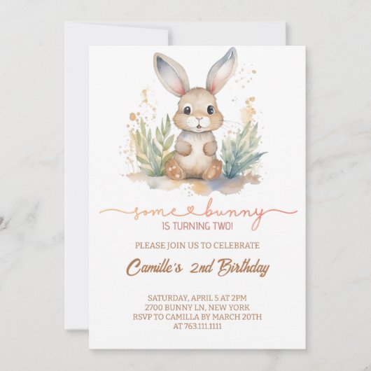 Invitation Adorable anniversaire de lapin lapin lapin (Devant)