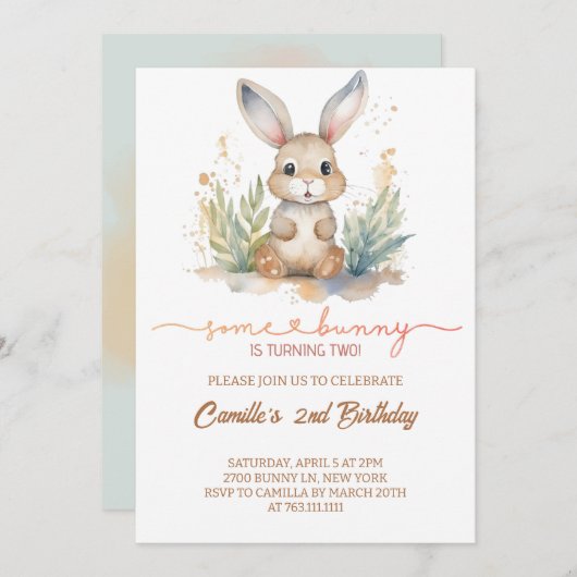 Invitation Adorable anniversaire de lapin lapin lapin (Devant / Derrière)