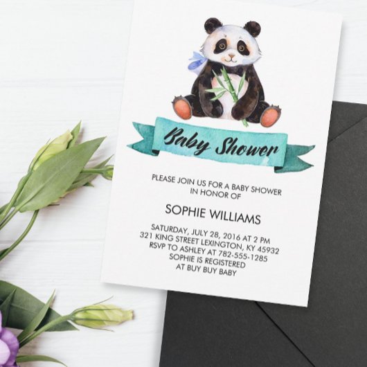 Invitation Adorable aquarelle Baby shower Panda