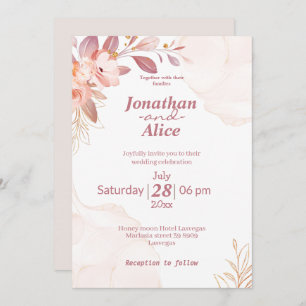 Invitation Adorable aquarelle floral rose blanc mariage migno